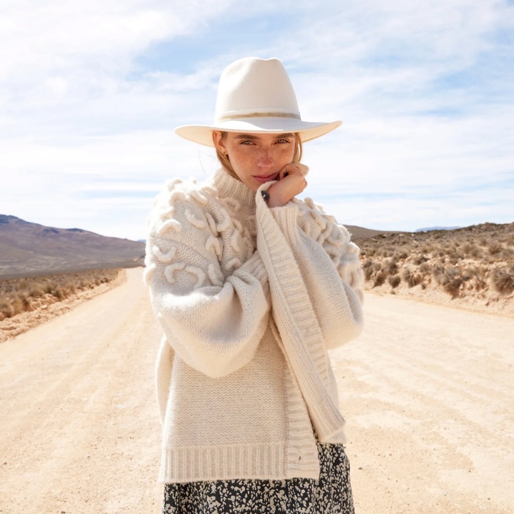 Cream Chunky Knit Cardigan with Balloon Sleeves